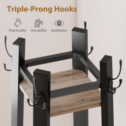 HOMCOM Industrial Coat Stand with 8 Hooks and 4 Shelves - Grey - thumbnail 5