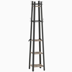 HOMCOM Industrial Coat Stand with 8 Hooks and 4 Shelves - Grey - thumbnail 1