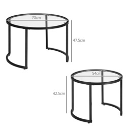 HOMCOM Round Coffee Table Nesting side Table Set of 2 Round Side Tables with Painted Steel Frame & Tempered Glass Surfaces, Black - Aosom UK - thumbnail 3