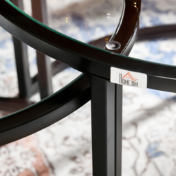 HOMCOM Round Coffee Table Nesting side Table Set of 2 Round Side Tables with Painted Steel Frame & Tempered Glass Surfaces, Black - Aosom UK - thumbnail 8
