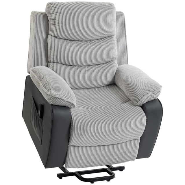HOMCOM Overstuffed Corduroy Electric Lift Recliner Chair - Light Grey - image 1