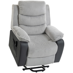 HOMCOM Overstuffed Corduroy Electric Lift Recliner Chair - Light Grey - thumbnail 1