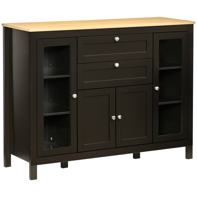 HOMCOM Modern Storage Cabinet, Sideboard with Oak Top, 4 Doors, 2 Drawers and 5 Adjustable Shelves, Black Brown - image 1