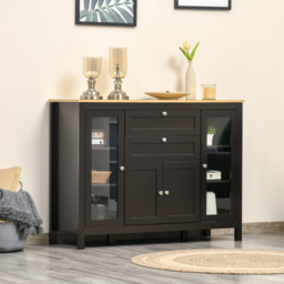 HOMCOM Modern Storage Cabinet, Sideboard with Oak Top, 4 Doors, 2 Drawers and 5 Adjustable Shelves, Black Brown - thumbnail 9