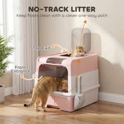 PawHut Enclosed Cat Litter Box with Lid, Pull-Out Drawer Tray, Scoop, 4 Deodorisation Bags, Front Entry & Top Exit, Pink - thumbnail 4