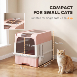 PawHut Enclosed Cat Litter Box with Lid, Pull-Out Drawer Tray, Scoop, 4 Deodorisation Bags, Front Entry & Top Exit, Pink - thumbnail 3