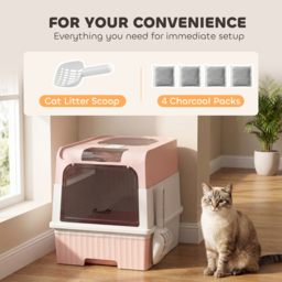 PawHut Enclosed Cat Litter Box with Lid, Pull-Out Drawer Tray, Scoop, 4 Deodorisation Bags, Front Entry & Top Exit, Pink - thumbnail 7