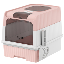 PawHut Enclosed Cat Litter Box with Lid, Pull-Out Drawer Tray, Scoop, 4 Deodorisation Bags, Front Entry & Top Exit, Pink - thumbnail 1
