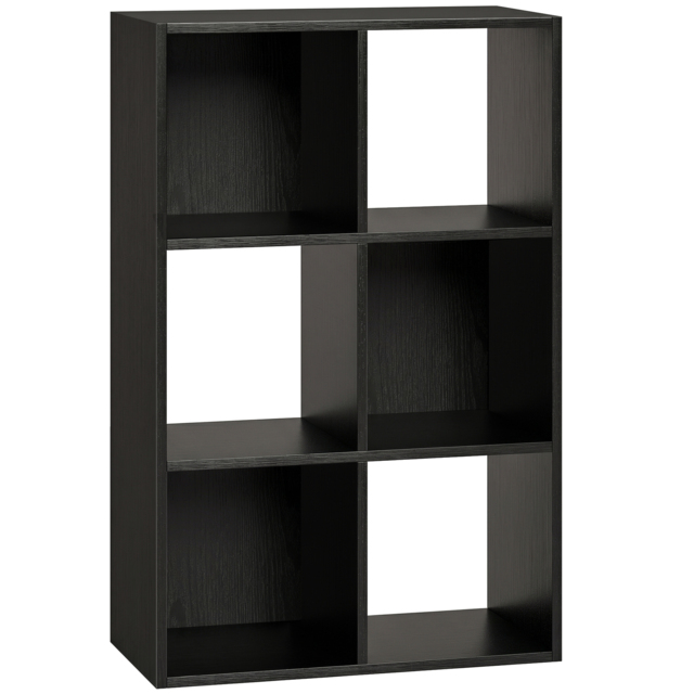 HOMCOM Industrial Style Storage Shelf, Bookcase, Bookshelf with 6 Compartments, for Living Room, Home Study, Black Wood Effect - image 1