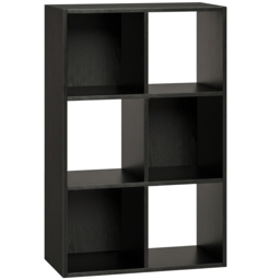 HOMCOM Industrial Style Storage Shelf, Bookcase, Bookshelf with 6 Compartments, for Living Room, Home Study, Black Wood Effect - thumbnail 1