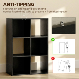 HOMCOM Industrial Style Storage Shelf, Bookcase, Bookshelf with 6 Compartments, for Living Room, Home Study, Black Wood Effect - thumbnail 5