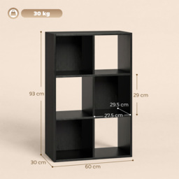 HOMCOM Industrial Style Storage Shelf, Bookcase, Bookshelf with 6 Compartments, for Living Room, Home Study, Black Wood Effect - thumbnail 3