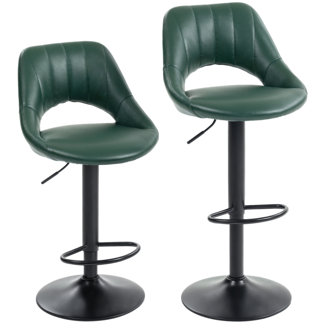 HOMCOM Set of Two Faux Leather Bar Stools - Dark Green - image 1