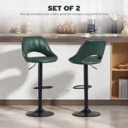 HOMCOM Set of Two Faux Leather Bar Stools - Dark Green - thumbnail 4