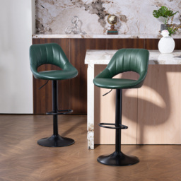 HOMCOM Set of Two Faux Leather Bar Stools - Dark Green - thumbnail 2
