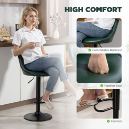 HOMCOM Set of Two Faux Leather Bar Stools - Dark Green - thumbnail 5