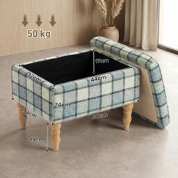 HOMCOM Linen Fabric Upholstered Footstool, Rectangular Storage Stool with Removable Top, Padded Seat and Hidden Space, Grey - thumbnail 3