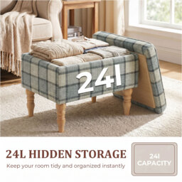 HOMCOM Linen Fabric Upholstered Footstool, Rectangular Storage Stool with Removable Top, Padded Seat and Hidden Space, Grey - thumbnail 5