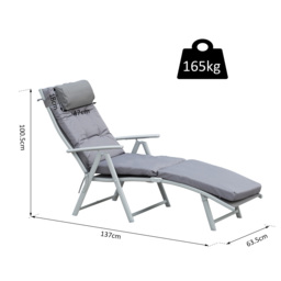 Outsunny Outdoor Patio Sun Lounger Garden Texteline Foldable Reclining Chair Pillow Adjustable Recliner with Cushion - Grey - Aosom UK - thumbnail 3