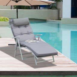 Outsunny Outdoor Patio Sun Lounger Garden Texteline Foldable Reclining Chair Pillow Adjustable Recliner with Cushion - Grey - Aosom UK - thumbnail 9