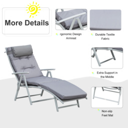 Outsunny Outdoor Patio Sun Lounger Garden Texteline Foldable Reclining Chair Pillow Adjustable Recliner with Cushion - Grey - Aosom UK - thumbnail 4