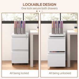 Vinsetto Mobile Steel Filing Cabinet, 2-Drawer Lockable Unit on Wheels with Adjustable Hanging Bar for Various File Sizes, White - Aosom UK - thumbnail 6