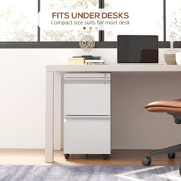 Vinsetto Mobile Steel Filing Cabinet, 2-Drawer Lockable Unit on Wheels with Adjustable Hanging Bar for Various File Sizes, White - Aosom UK - thumbnail 8