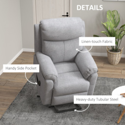 HOMCOM Power Lift Chair Electric Riser Recliner for Elderly, Linen Fabric Sofa Lounge Armchair with Remote Control and Side Pocket, Cat Scratch Anti, Grey - thumbnail 7