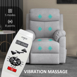 HOMCOM Power Lift Chair Electric Riser Recliner for Elderly, Linen Fabric Sofa Lounge Armchair with Remote Control and Side Pocket, Cat Scratch Anti, Grey - thumbnail 4