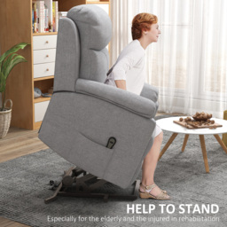 HOMCOM Power Lift Chair Electric Riser Recliner for Elderly, Linen Fabric Sofa Lounge Armchair with Remote Control and Side Pocket, Cat Scratch Anti, Grey - thumbnail 5