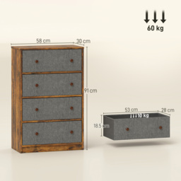 HOMCOM Chest of Drawers, Dresser with 4 Fabric Drawers - Grey and Rustic Brown - thumbnail 3