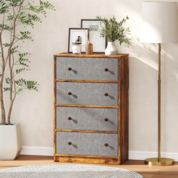 HOMCOM Chest of Drawers, Dresser with 4 Fabric Drawers - Grey and Rustic Brown - thumbnail 8