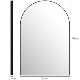 HOMCOM 60 x 90cm Arched Mirror, Home Mirror with High-definition Glass for Hallway & Bedroom Decor, Black - Aosom UK - thumbnail 3