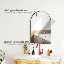 HOMCOM 60 x 90cm Arched Mirror, Home Mirror with High-definition Glass for Hallway & Bedroom Decor, Black - Aosom UK - thumbnail 5