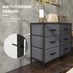 HOMCOM Fabric Chest of Drawers, Industrial Storage Bedroom Dresser with 6 Fabric Drawers, Steel Frame and Wooden Top for Nursery, Living Room, Hallway, Black - thumbnail 5
