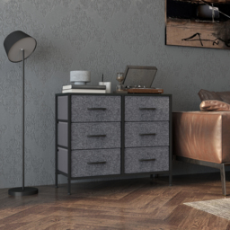 HOMCOM Fabric Chest of Drawers, Industrial Storage Bedroom Dresser with 6 Fabric Drawers, Steel Frame and Wooden Top for Nursery, Living Room, Hallway, Black - thumbnail 7