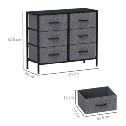 HOMCOM Fabric Chest of Drawers, Industrial Storage Bedroom Dresser with 6 Fabric Drawers, Steel Frame and Wooden Top for Nursery, Living Room, Hallway, Black - thumbnail 3
