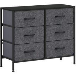 HOMCOM Fabric Chest of Drawers, Industrial Storage Bedroom Dresser with 6 Fabric Drawers, Steel Frame and Wooden Top for Nursery, Living Room, Hallway, Black
