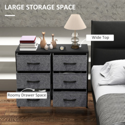 HOMCOM Fabric Chest of Drawers, Industrial Storage Bedroom Dresser with 6 Fabric Drawers, Steel Frame and Wooden Top for Nursery, Living Room, Hallway, Black - thumbnail 4