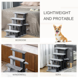 PawHut 4-step Pet Stairs with Scratching Posts, Platforms, Toy Ball, Grey - Aosom UK - thumbnail 7
