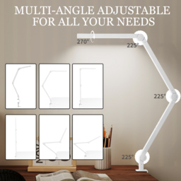 HOMCOM LED Desk Lamp, Dimmable Desk Light with Swing Arm and Clamp, Adjustable Eye-Caring Table Lamp with 2 Colour Modes & 5 Brightness Levels for Study, Drawing, Office, Architect, Task, White - thumbnail 5