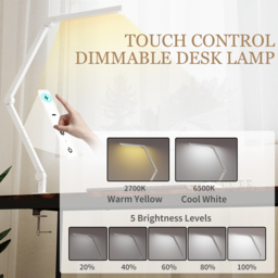 HOMCOM LED Desk Lamp, Dimmable Desk Light with Swing Arm and Clamp, Adjustable Eye-Caring Table Lamp with 2 Colour Modes & 5 Brightness Levels for Study, Drawing, Office, Architect, Task, White - thumbnail 4