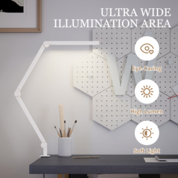 HOMCOM LED Desk Lamp, Dimmable Desk Light with Swing Arm and Clamp, Adjustable Eye-Caring Table Lamp with 2 Colour Modes & 5 Brightness Levels for Study, Drawing, Office, Architect, Task, White - thumbnail 6