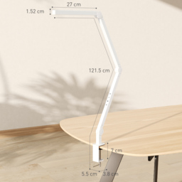 HOMCOM LED Desk Lamp, Dimmable Desk Light with Swing Arm and Clamp, Adjustable Eye-Caring Table Lamp with 2 Colour Modes & 5 Brightness Levels for Study, Drawing, Office, Architect, Task, White - thumbnail 3
