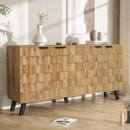 Modern Sideboard with Matt Handles and Sturdy Legs, Durable Storage Cabinet with Adjustable Shelves, 150L x 35W x 78H cm, Wood - Aosom UK