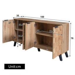 Modern Sideboard with Matt Handles and Sturdy Legs, Durable Storage Cabinet with Adjustable Shelves, 150L x 35W x 78H cm, Wood - Aosom UK - thumbnail 3
