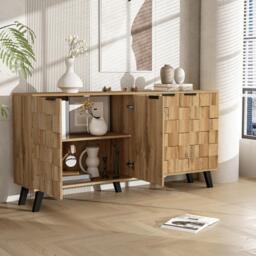 Modern Sideboard with Matt Handles and Sturdy Legs, Durable Storage Cabinet with Adjustable Shelves, 150L x 35W x 78H cm, Wood - Aosom UK - thumbnail 4