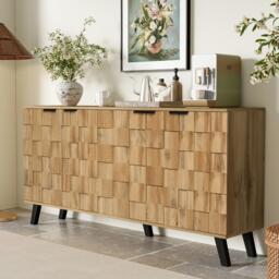 Modern Sideboard with Matt Handles and Sturdy Legs, Durable Storage Cabinet with Adjustable Shelves, 150L x 35W x 78H cm, Wood - Aosom UK - thumbnail 5