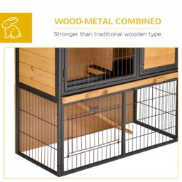 PawHut Wood-metal Rabbit Hutch Elevated Pet House Bunny Cage with Slide-Out Tray Asphalt Openable Roof Lockable Door Outdoor - Aosom UK - thumbnail 7