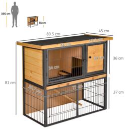 PawHut Wood-metal Rabbit Hutch Elevated Pet House Bunny Cage with Slide-Out Tray Asphalt Openable Roof Lockable Door Outdoor - Aosom UK - thumbnail 3